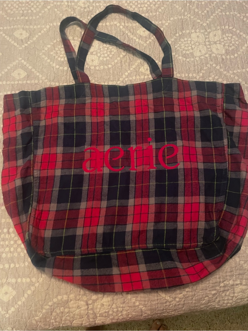 aerie Red & navy Plaid Tote